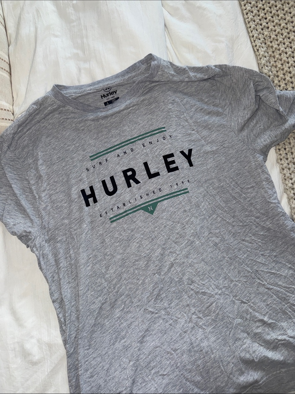Hurley Gray Tee with Black & Teal Logo